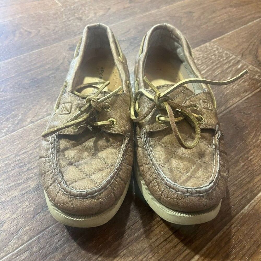 Sperry Top Sider Quilted Leather Boat Shoes Bronze Lace Up Casual Size 5 Comfort